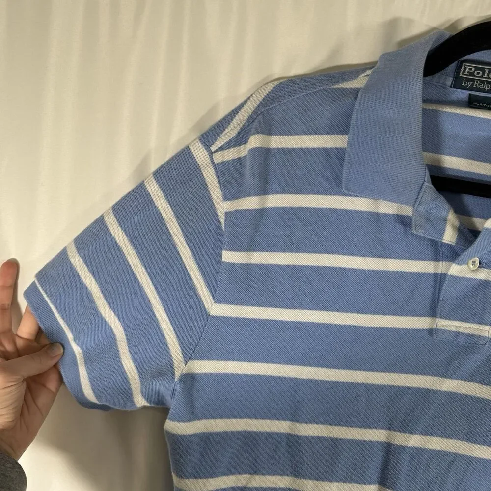Polo Ralph Lauren Polo Shirt Mens XL Blue Striped Short Sleeve Custom Fit Cotton